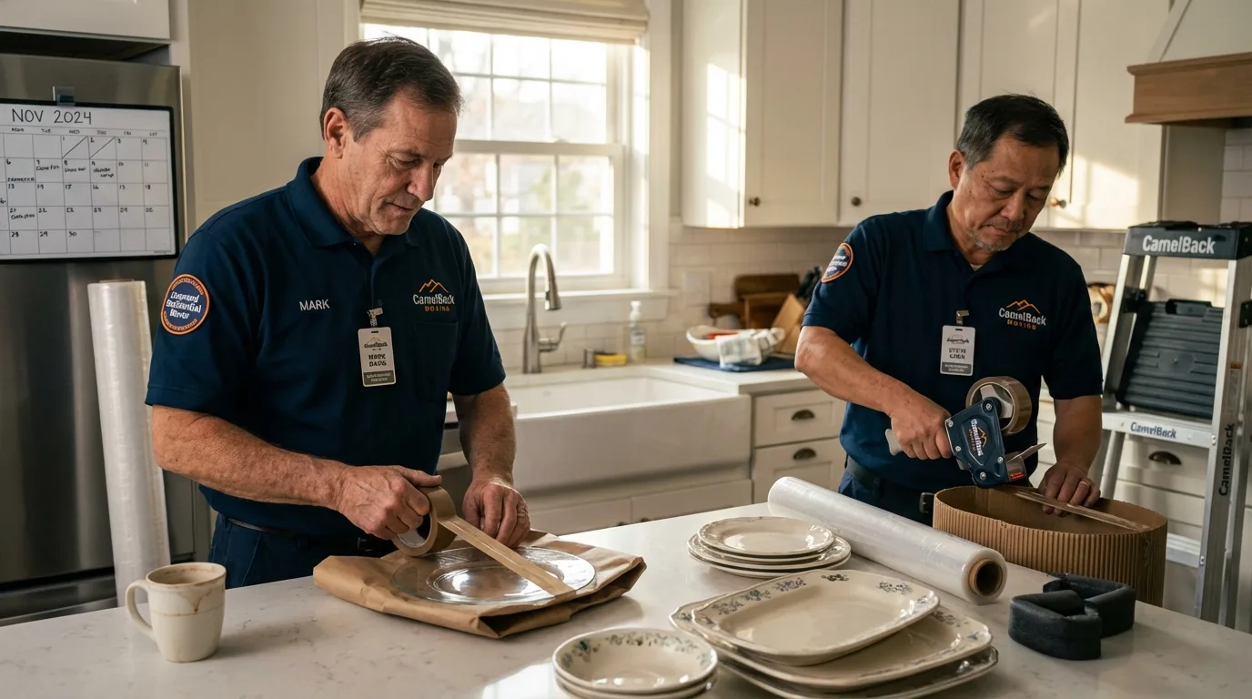 Professional crew packing kitchen dishware in Washington, PA